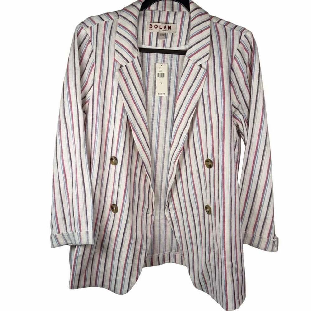 Dolan Anna Double-Breasted Striped Linen Blazer Size S